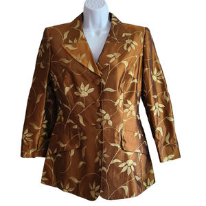 ESCADA Margaretha Ley Vintage Silk Bronze Gold Floral Blazer‎ Women's Size S/M*